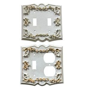 Sears Vintage White & Gold Metal Outlet & Switch Plates